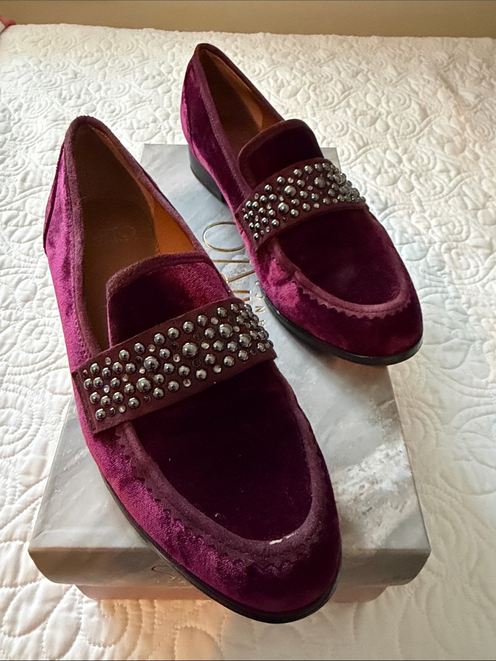 Burgundy velvet Franco Sarto loafers